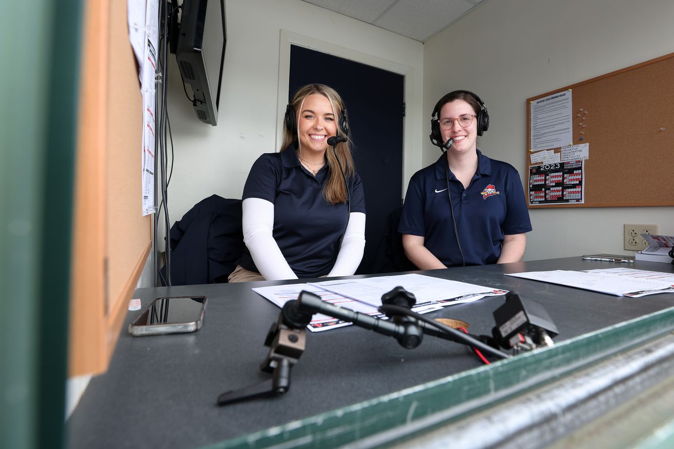 Sea Dogs radio broadcasters Emma Tiedemann and Rylee Pay