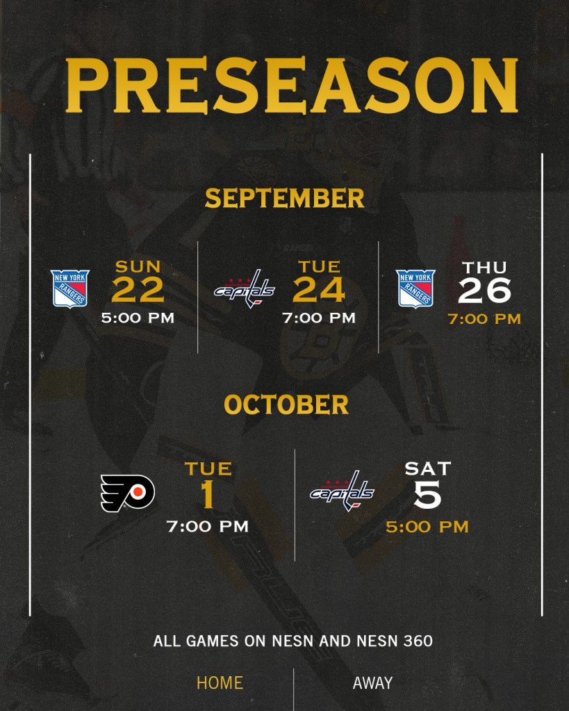 Boston Bruins preseason schedule