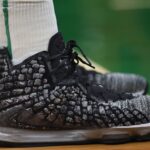 Dec 18, 2021; Boston, Massachusetts, USA; A view of the sneakers worn by Boston Celtics center Robert Williams III (44) during the second half against the New York Knicks at TD Garden. Mandatory Credit: Bob DeChiara-USA TODAY Sports