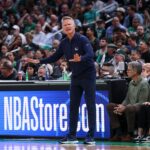 Nov 6, 2024; Boston, Massachusetts, USA; Golden State Warriors head coach Steve Kerr reacts during the first half against the Boston Celtics at TD Garden. Mandatory Credit: Paul Rutherford-Imagn Images