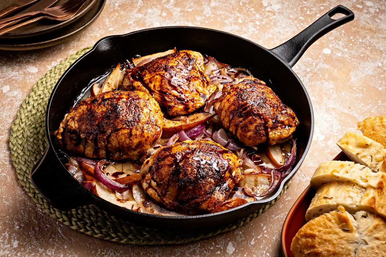 Garam Masala Baked Chicken Thighs With Pears for Dinner in Minutes column in Food