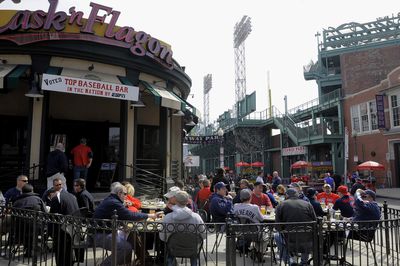 (Boston, MA, 04/08/13). Red Sox home opener at Fenway Park on Monday, April 08, 2013. Early arrivals enjoy pre game refreshments at the Cask ‘n Flagon. Staff photo by Ted Fitzgerald